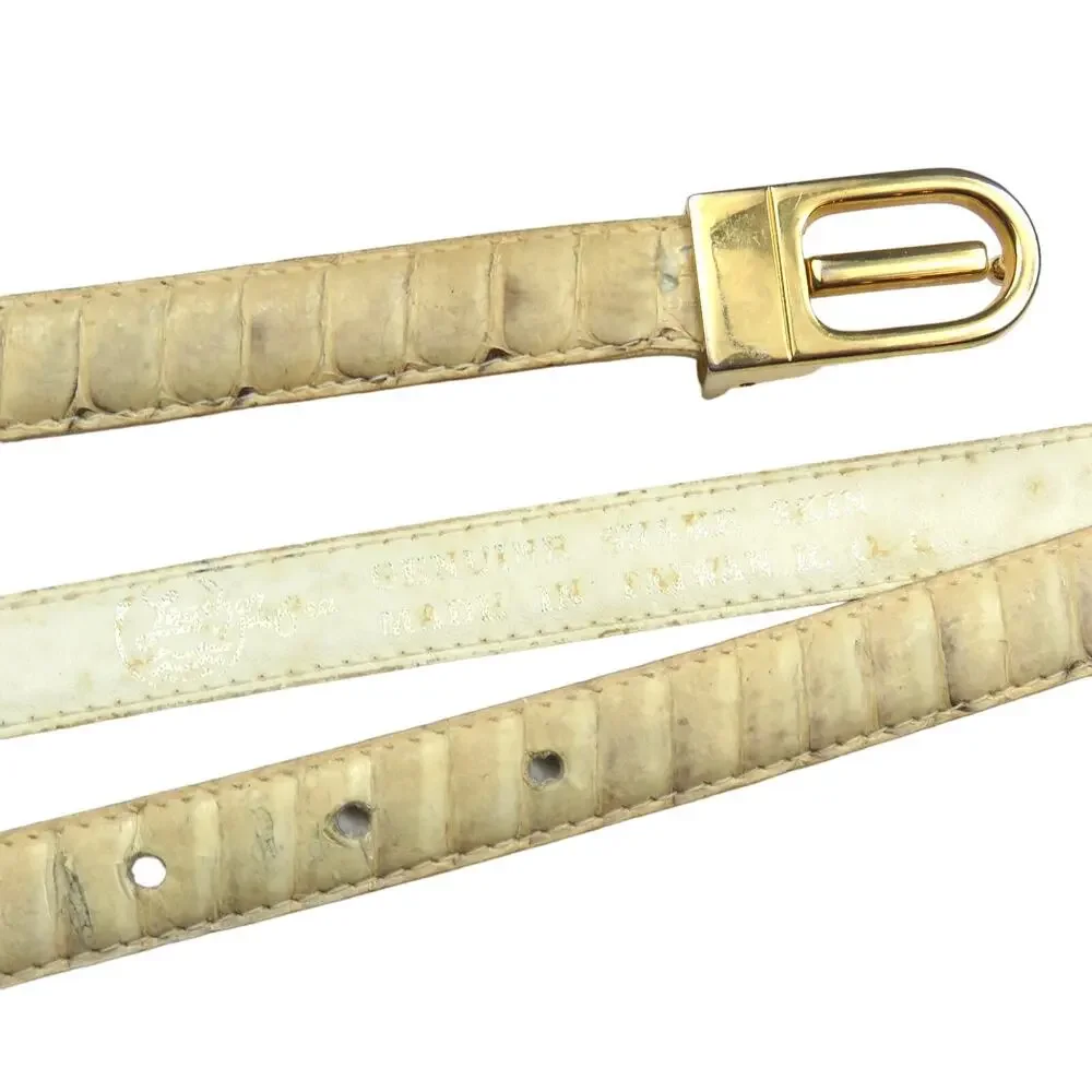 1980s Vintage Cream Snakeskin Belt with Gold Buckle